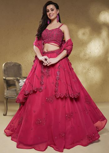 Stunning Pink Sequins Georgette Engagement Wear Lehenga Choli