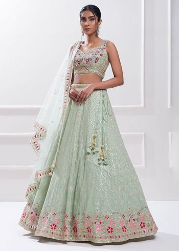 Stunning Pista Green Sequins Georgette Traditional Lehenga Choli