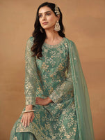 Teal-Green Salwar Kameez With Sequance Work