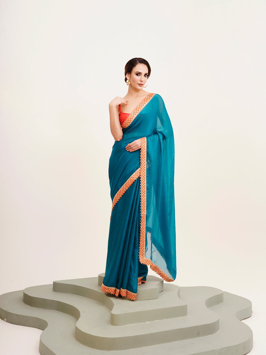 Teal Beautiful Partywear Embellished Sequinned Chiffon Saree
