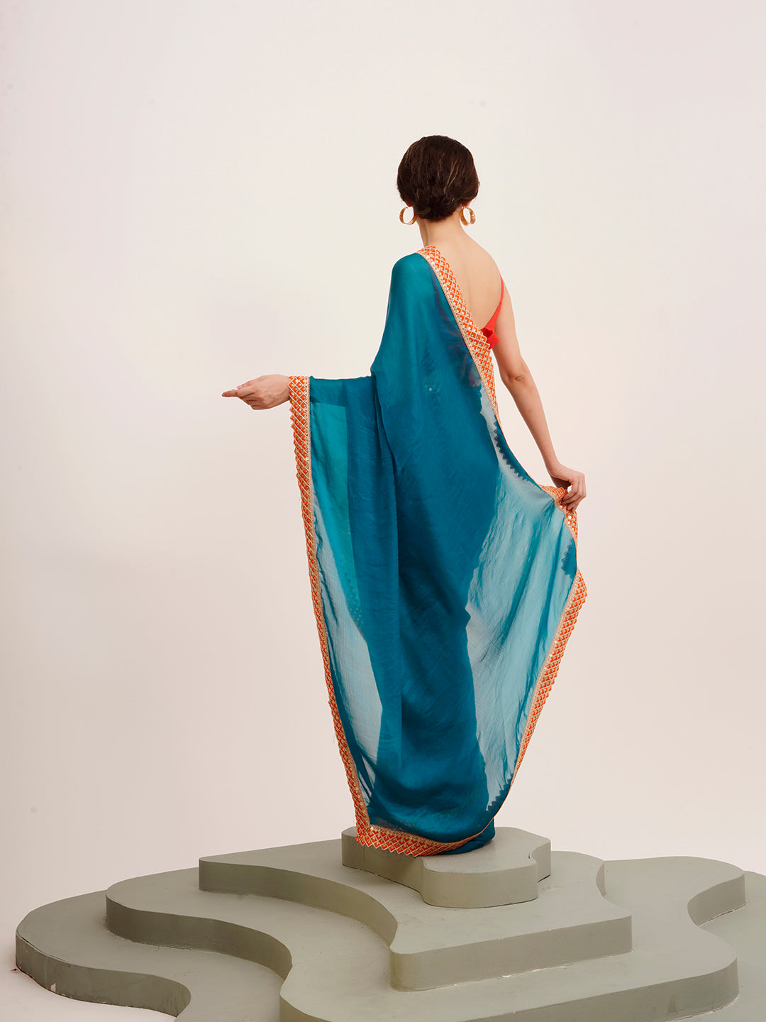 Teal Beautiful Partywear Embellished Sequinned Chiffon Saree