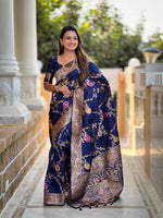 Teal Blue Banarasi Silk Saree With Traditional Woven Meenakari Designer Traditional Looks