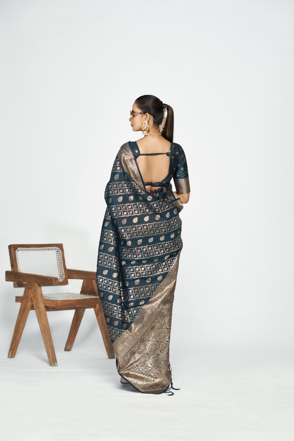 Teal Blue Banarasi Silk Saree with Weaving