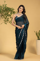 Teal Blue Chiffon Ready To Wear Saree For Graceful Bollywood Style Saree
