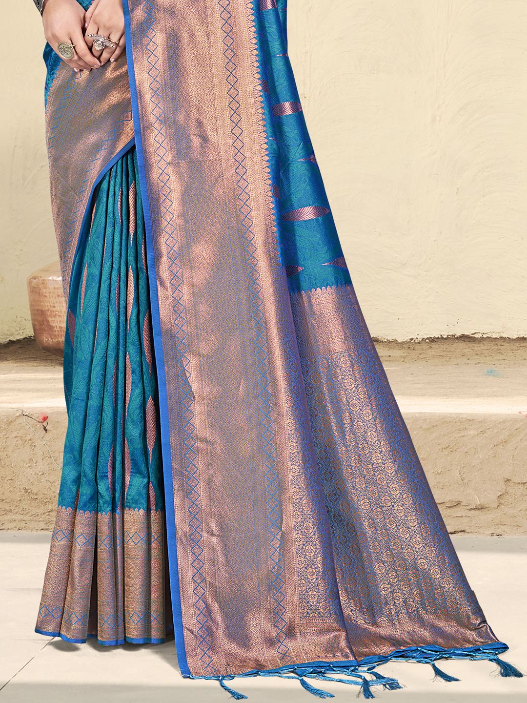 Teal Blue Color Festival Wear Silk Saree