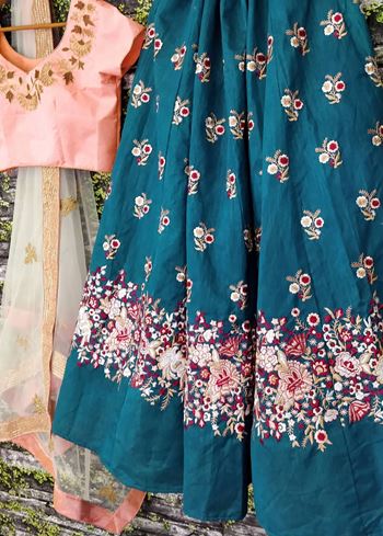 Teal Blue Dori Embroidered Silk Bridal Wedding Lehenga Choli