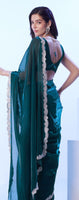 Teal Blue Glamorous Satin Jimmy Choo Stylish Girlie Ceremonial Saree