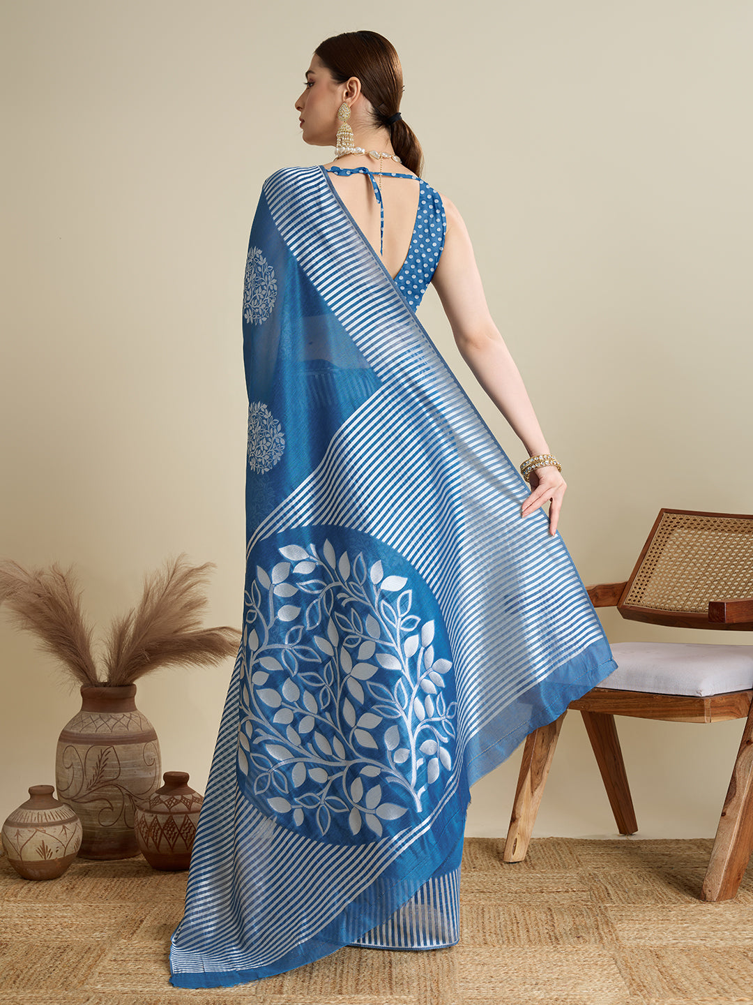 Teal Blue Soft Silk Woven Flower Designer Stylish Partywear Saree