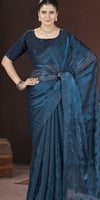 Teal Blue Stylish Jimmy Choo Ethnic Sequins Embroidered Saree