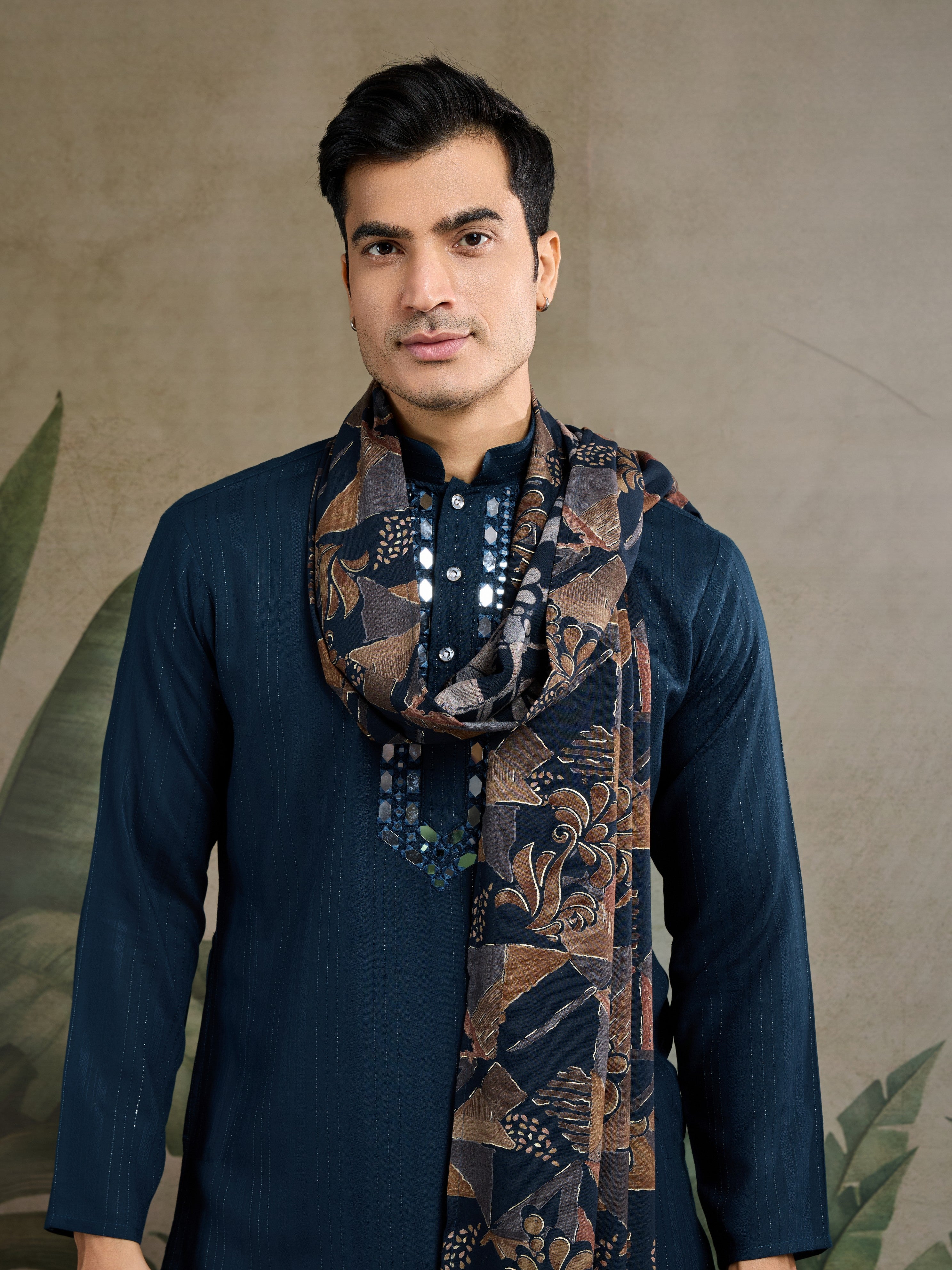 Teal Blue Viscose Ethnic Kurta with Dupatta for Ceremonial Look