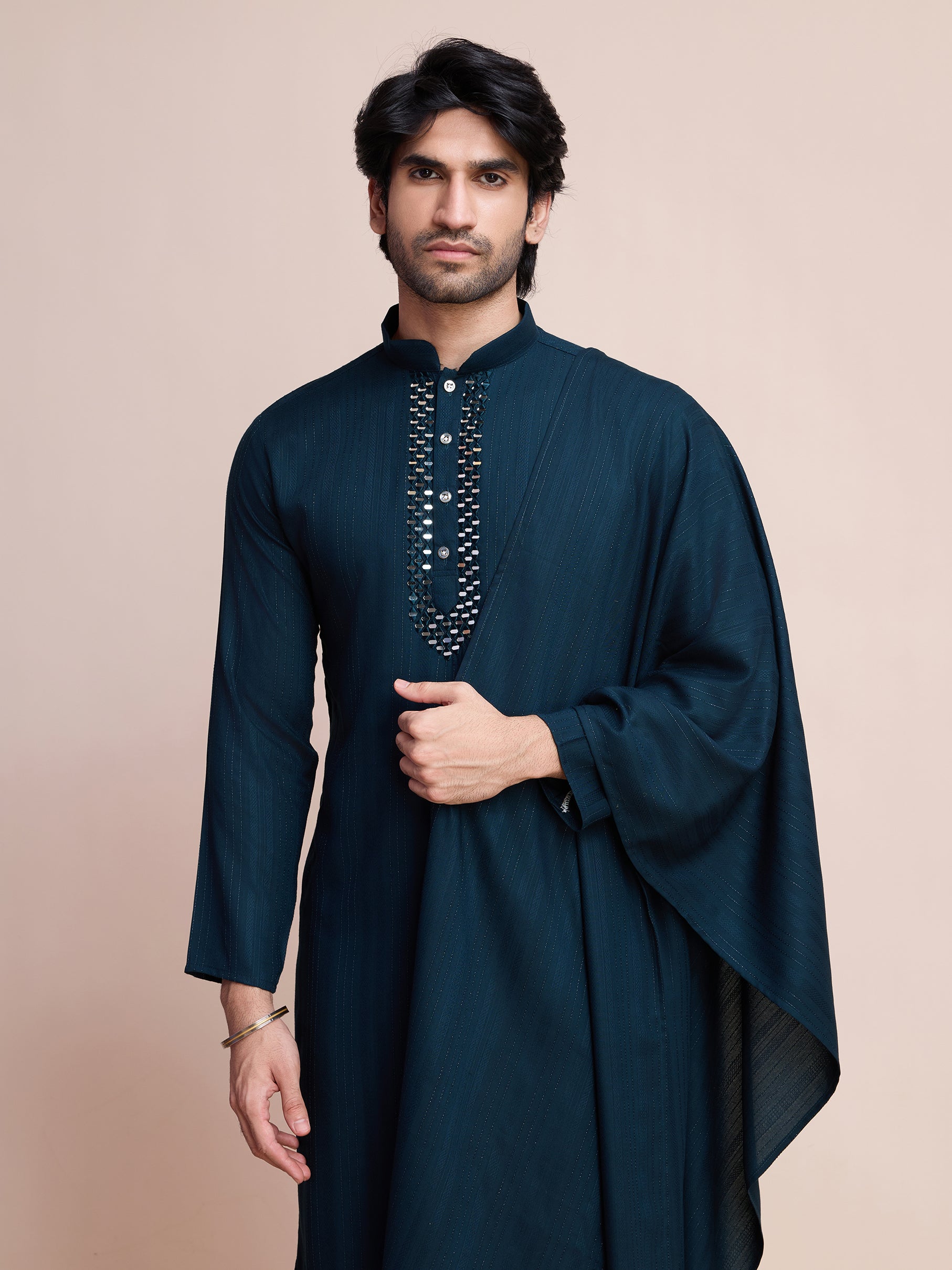 Teal Blue Viscose Kurta Payjama with Jacket – Modern Yet Ethnic