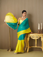 Teal Chiffon Motiwork Lace Blocked Ceremonial Saree