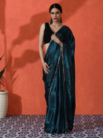 Teal Chinon Designer Digital Printed Girlie Partywear Saree