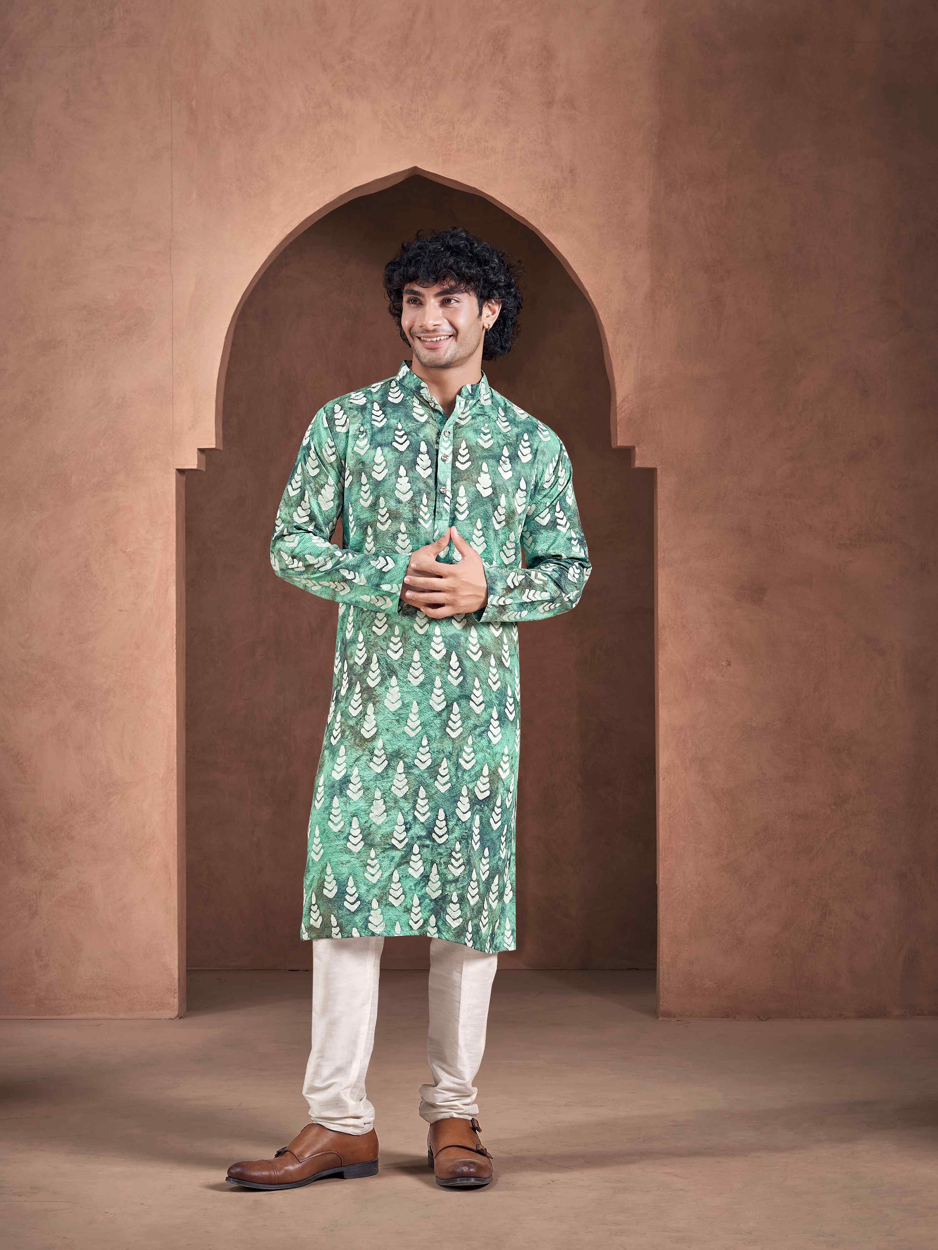Teal Color Stylish Kurta Payjama for Men – Contemporary Festive Outfit