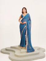 Teal Embellished Sequinned Chiffon Saree For Beautiful Partywear Saree