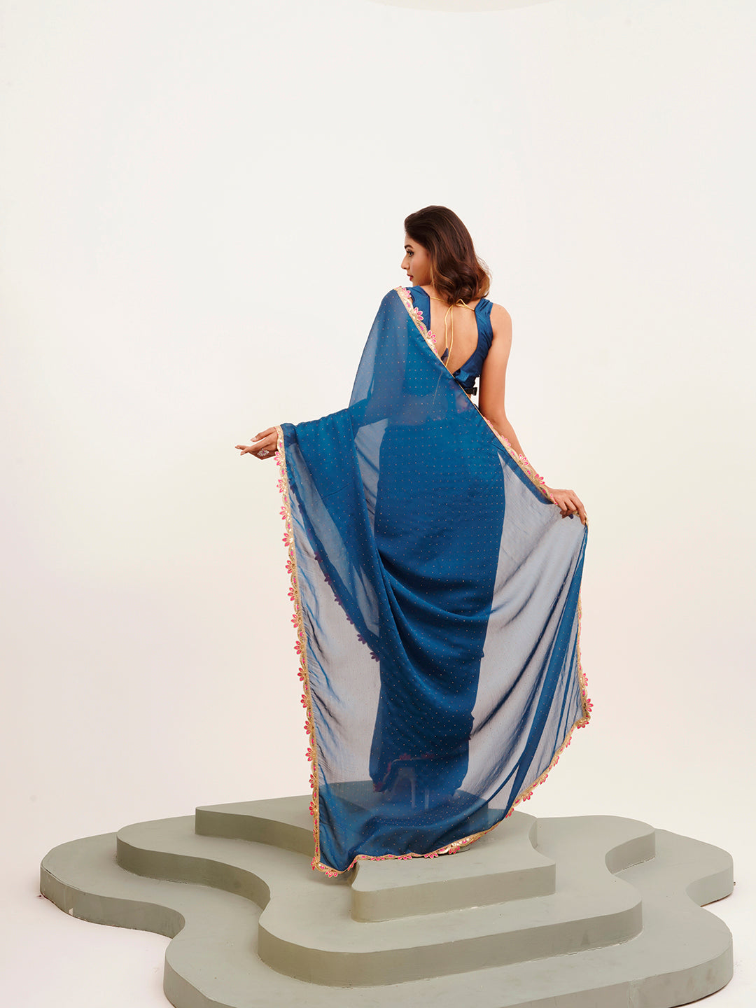 Teal Embellished Sequinned Chiffon Saree For Beautiful Partywear Saree