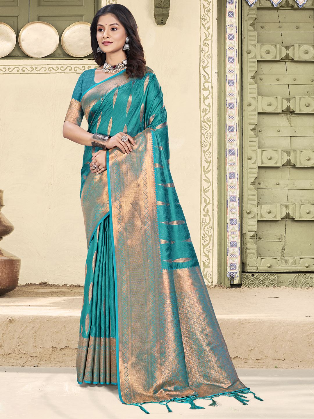 Teal Green Color Festival Wear Silk Saree