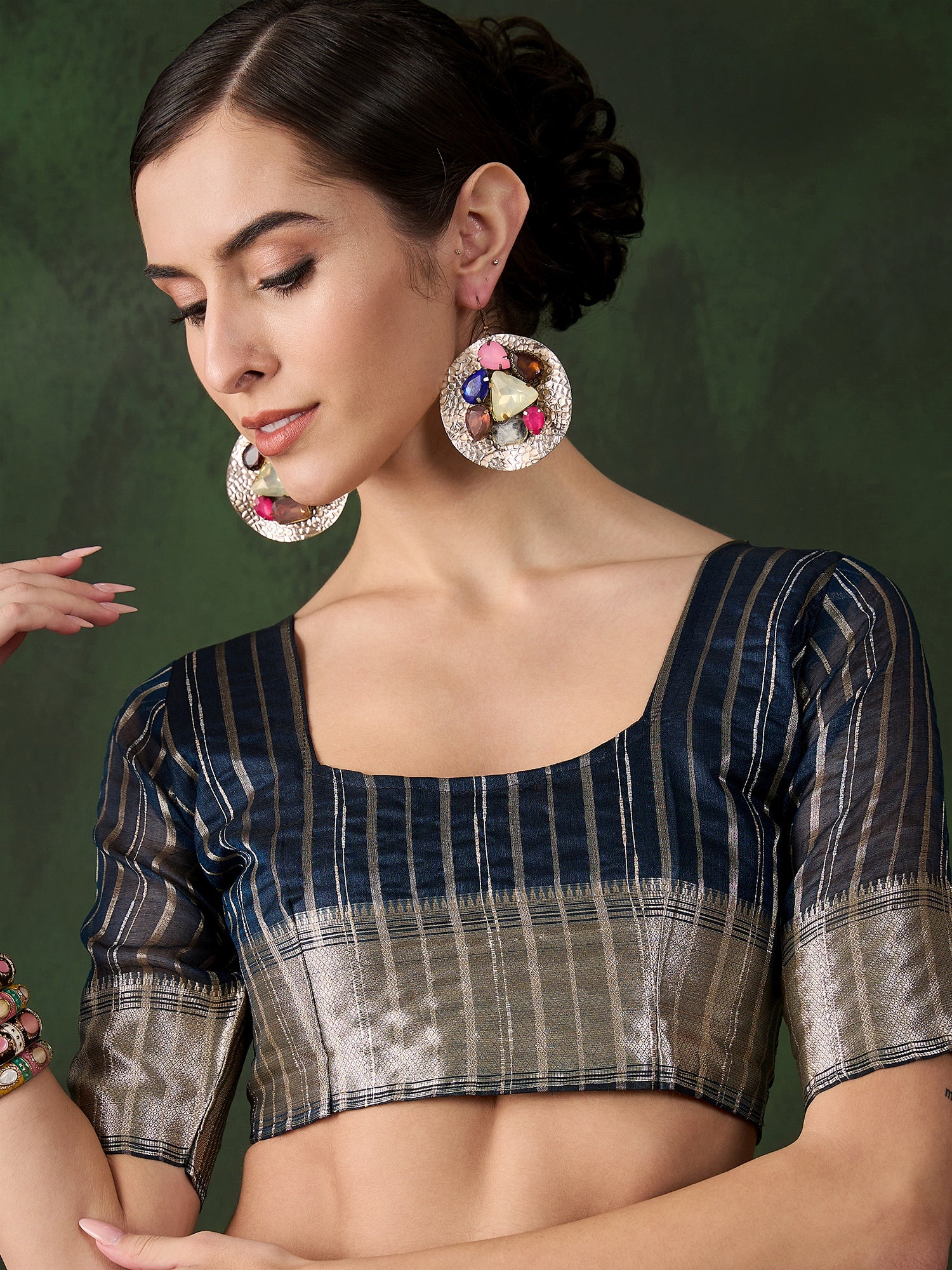 Teal Khadi Organza Woven Jacquard Designer Graceful Traditional Saree