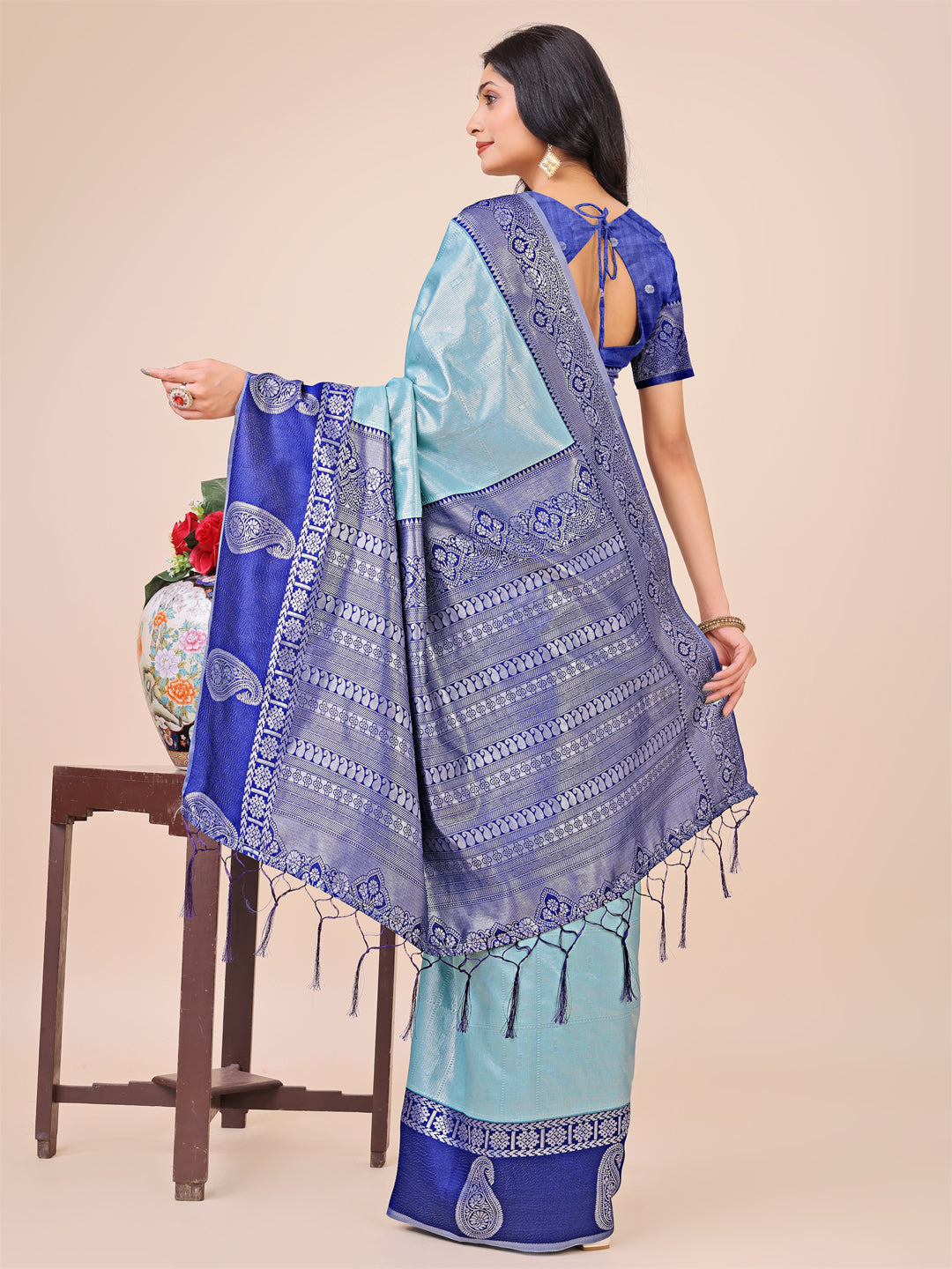 Teal Lichi Silk Woven Designer Festive Graceful Saree