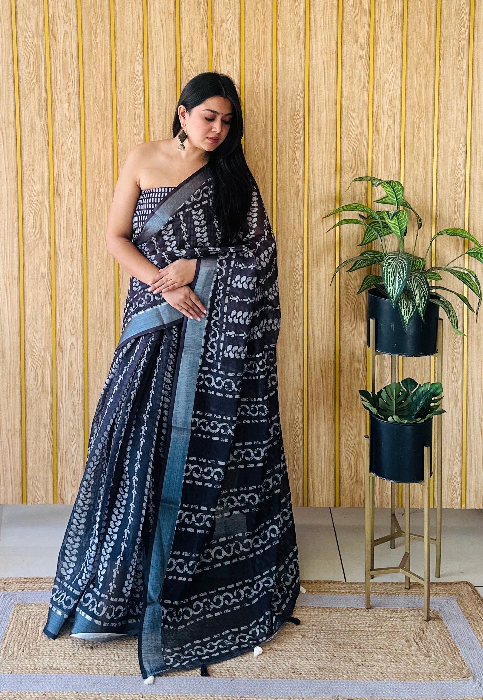 Teal Linen Cotton Digital Batik Printed Traditional Looks Saree