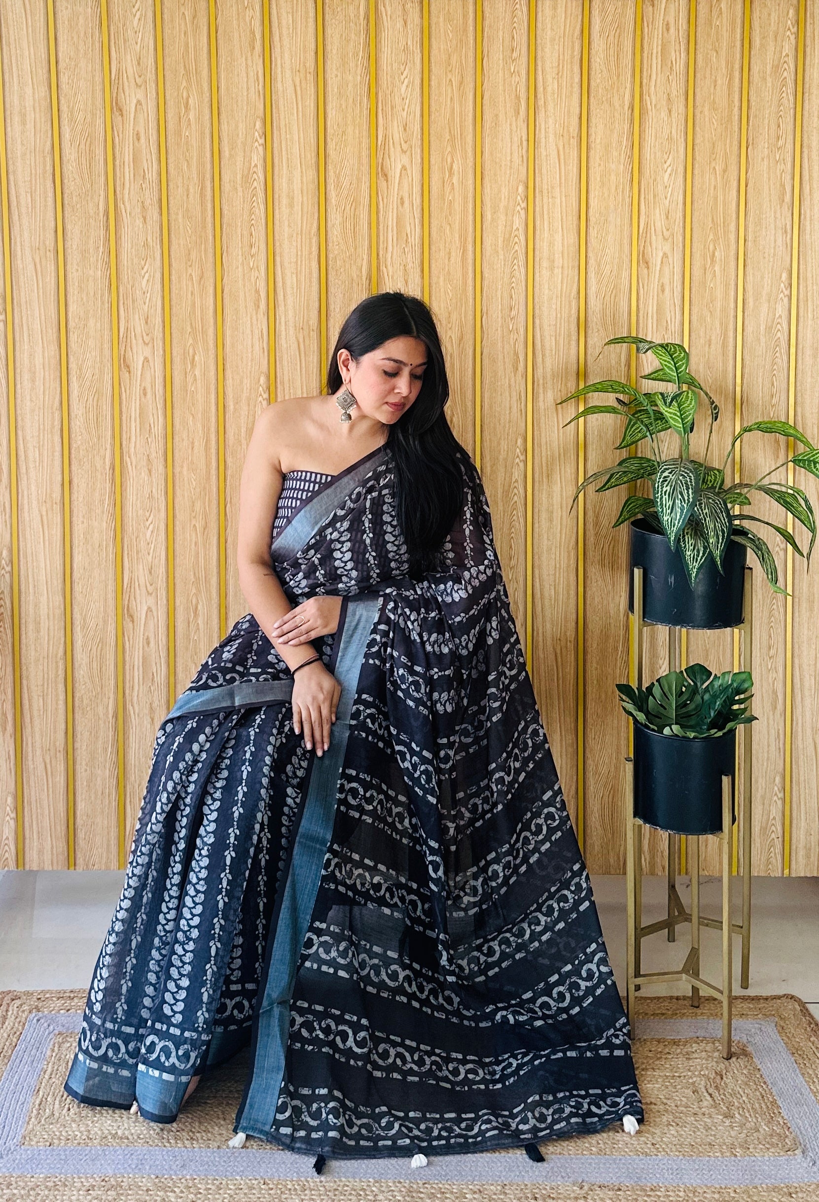 Teal Linen Cotton Digital Batik Printed Traditional Looks Saree