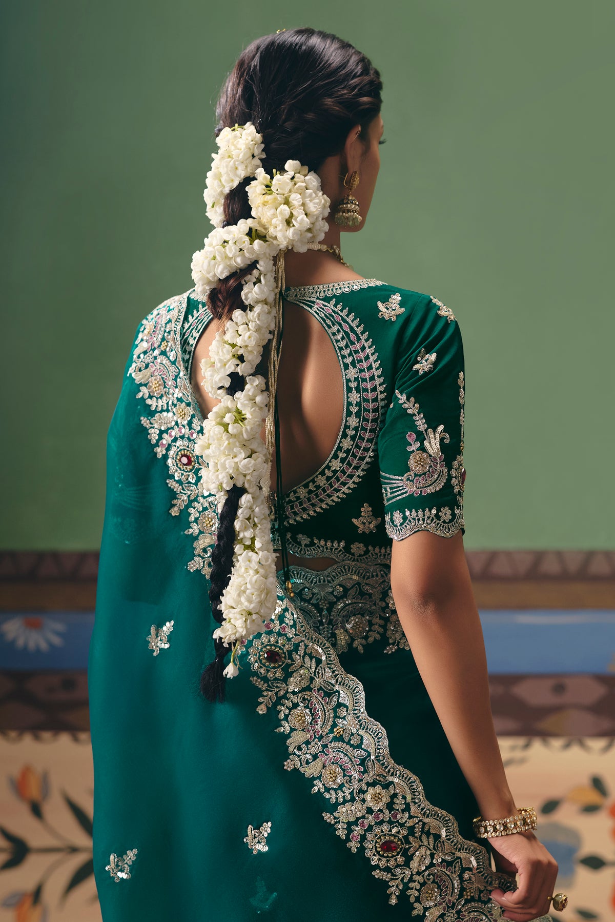 Teal Saree With  Heavy Designer Embroidery, Sequince, Stone, Pearl With Beads Work