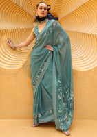 Teal Silk Georgette Saree With  Printed