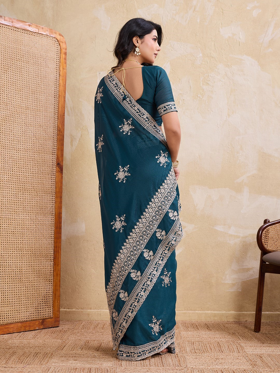 Teal Star Georgette Saree With Printed Premium Designer Saree