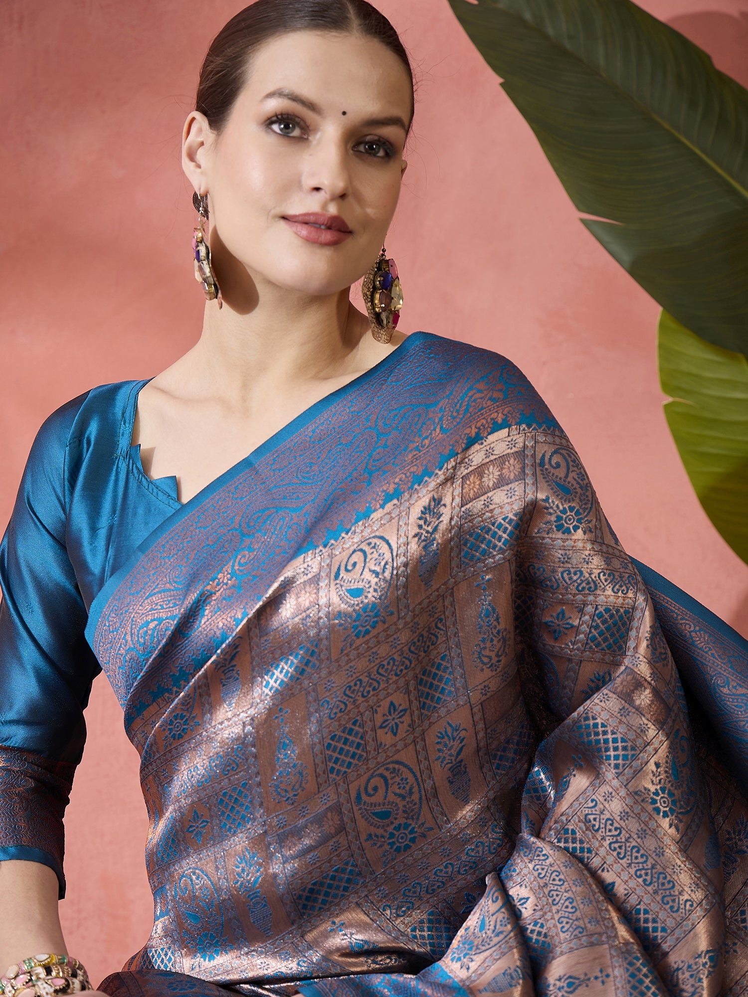 Teal Woven Jari Designer Silk Blended Saree For Festive Looks