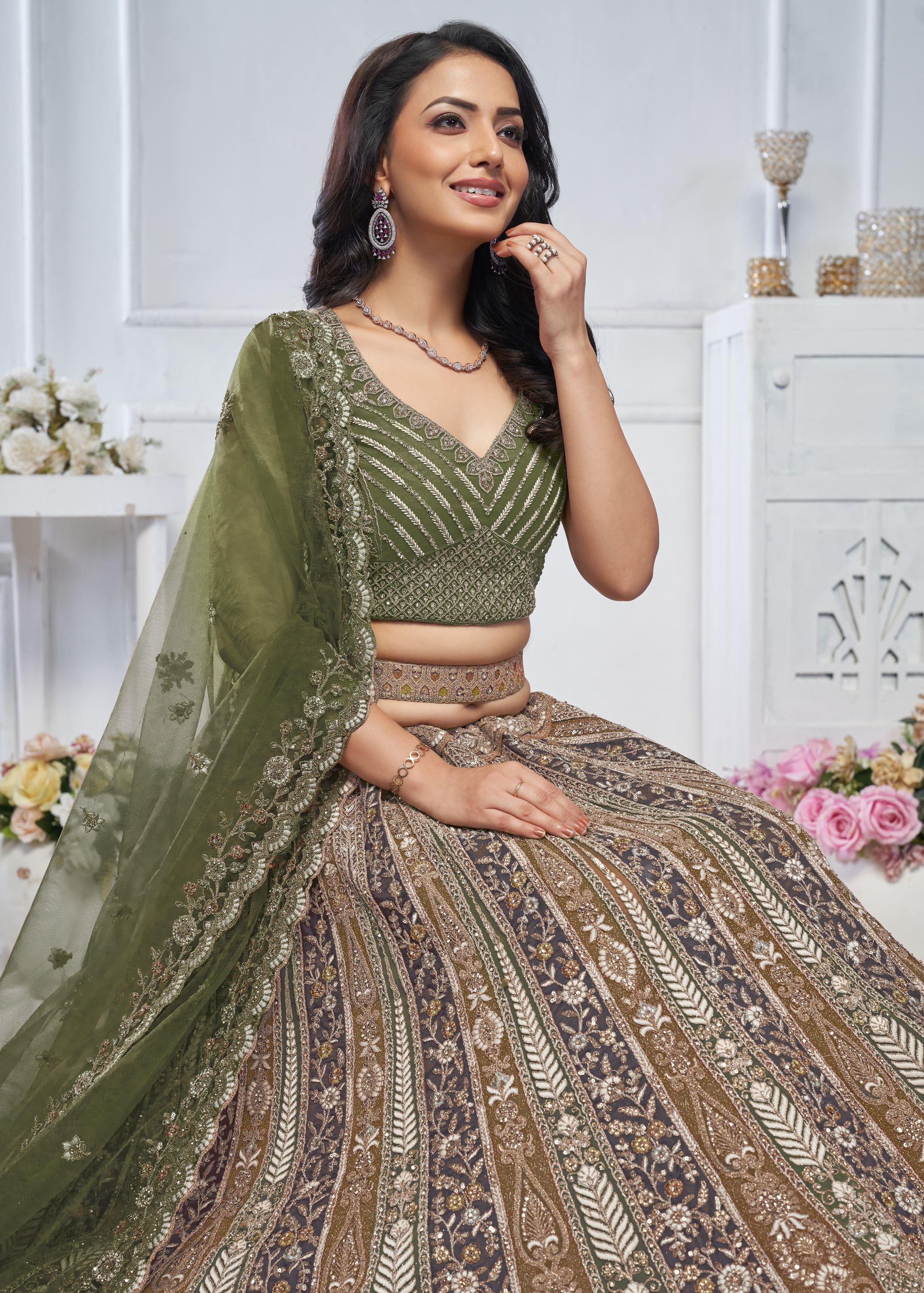 The Grandeur Green Bridal Lehenga Choli