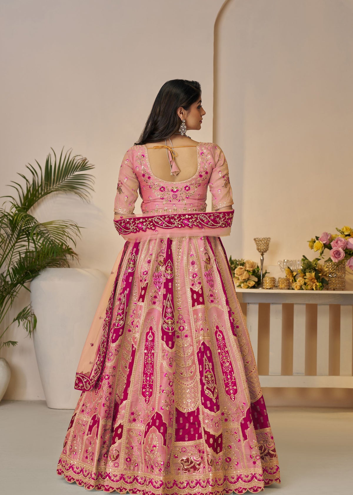 The Rajsi Haathi Collection: Orange Embroidered Banarasi Lehenga