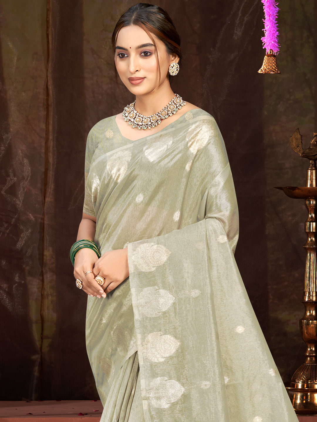 Traditional Peach Munga kota Festival Saree for Women