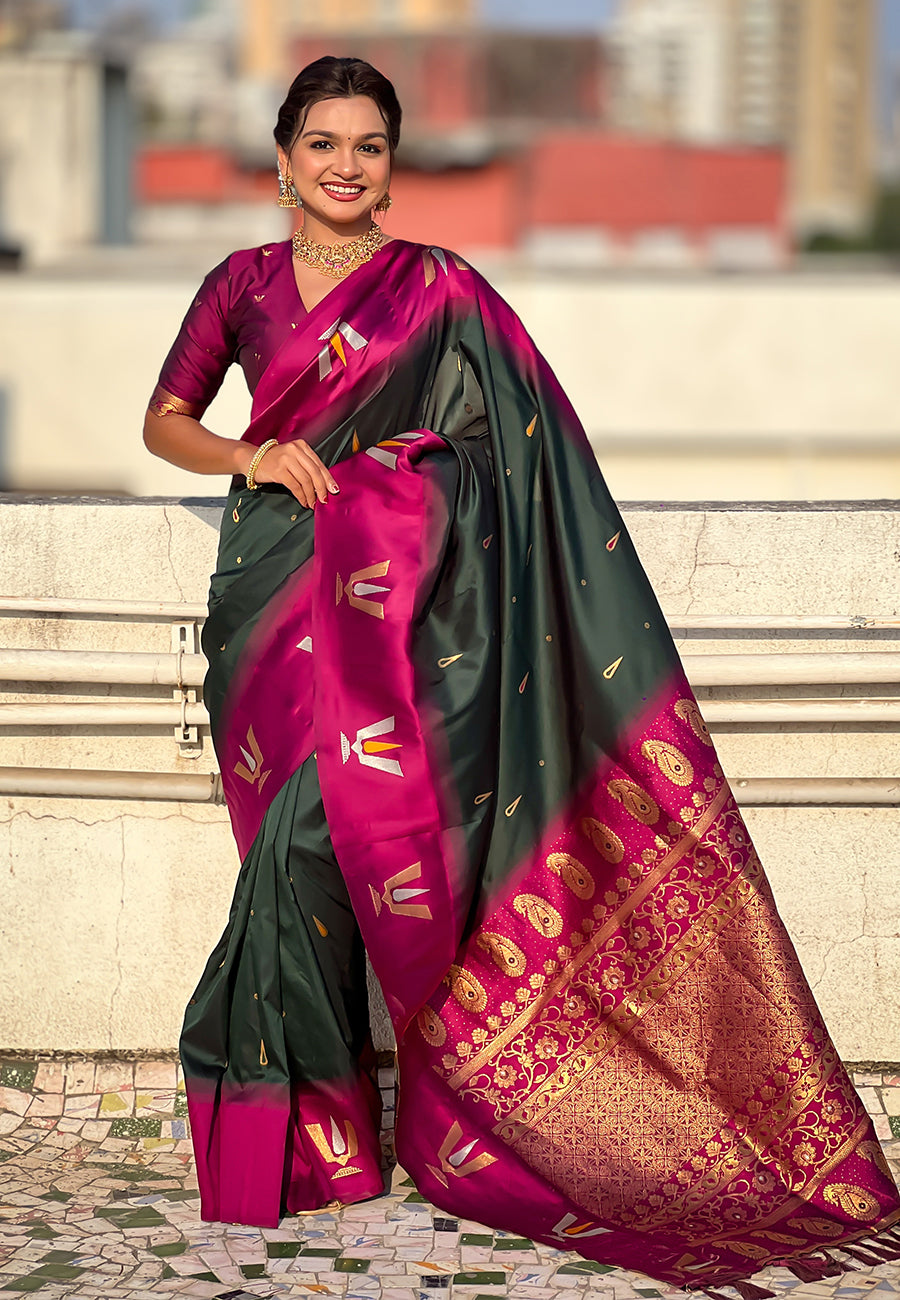 Traditional Woven Balaji Tilak Designer Woven Soft Silk Green Saree
