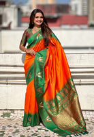 Traditional Woven Balaji Tilak Designer Woven Soft Silk Orange Saree
