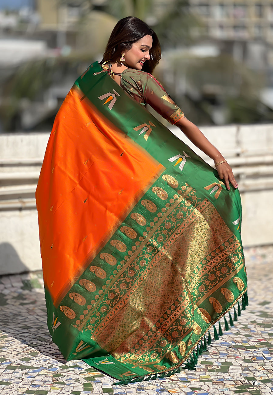 Traditional Woven Balaji Tilak Designer Woven Soft Silk Orange Saree