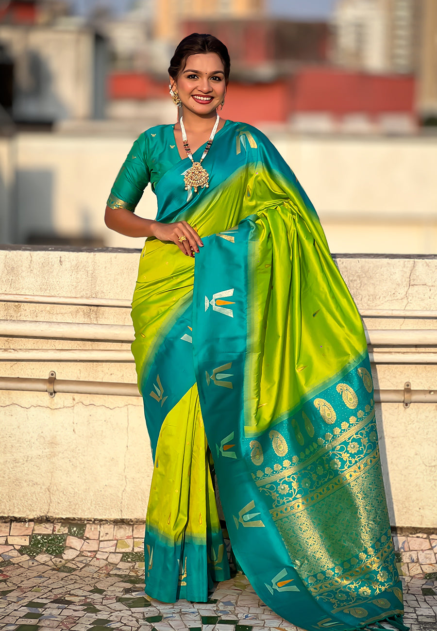 Traditional Woven Balaji Tilak Designer Woven Soft Silk Parrot Green Saree
