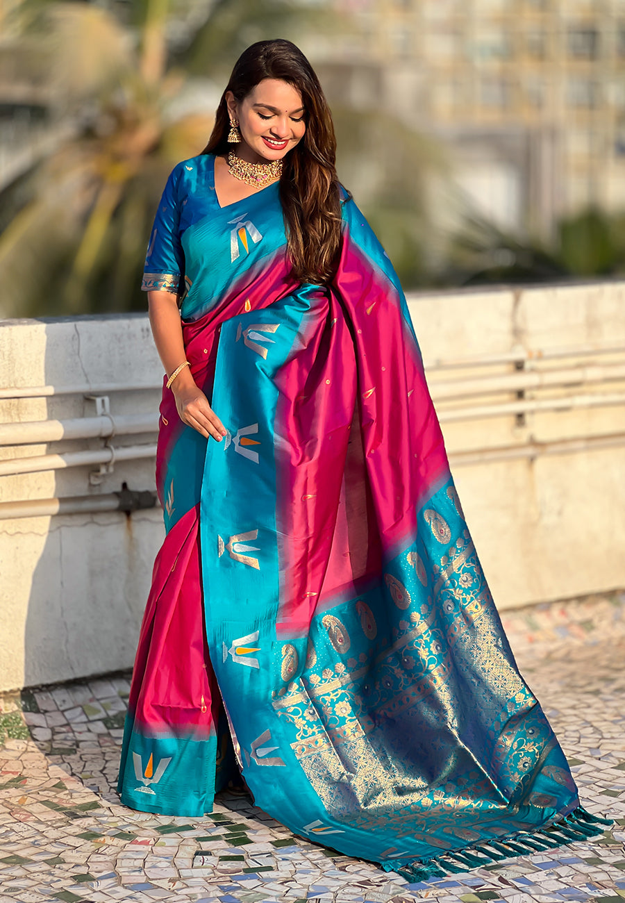 Traditional Woven Balaji Tilak Designer Woven Soft Silk Pink Saree