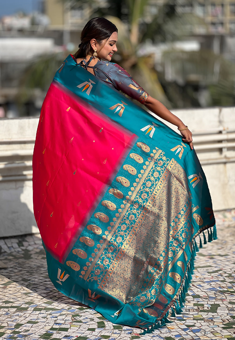 Traditional Woven Balaji Tilak Designer Woven Soft Silk Red Saree