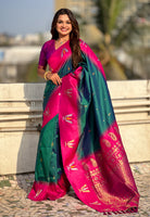 Traditional Woven Balaji Tilak Designer Woven Soft Silk Teal Green Saree