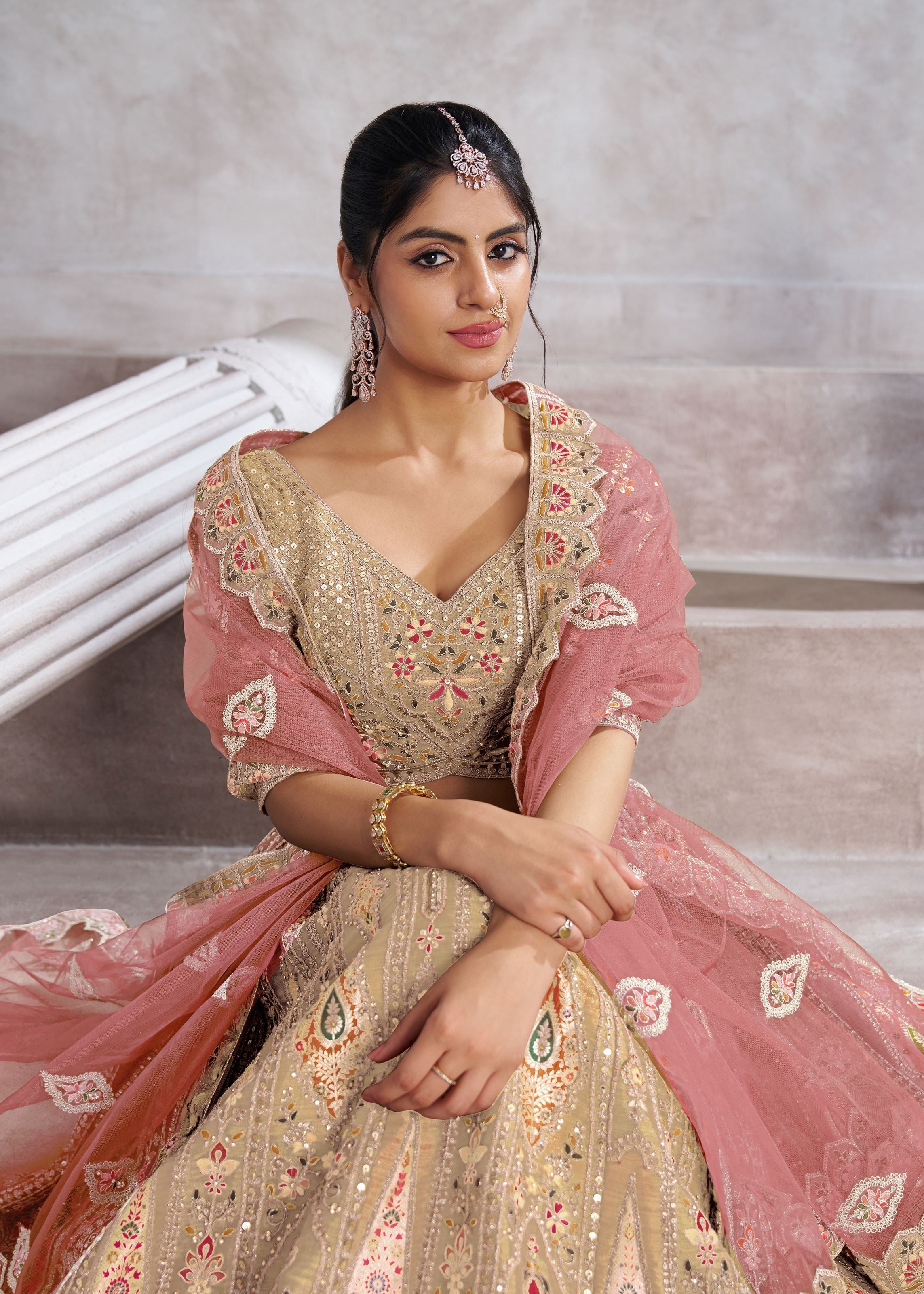 Trending Chiku Color Lehenga With Patch Work