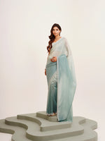 Turquoise Blue Tissue Embellished Beads And Stones Work Fancy Saree