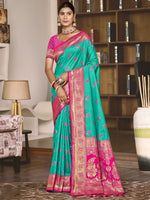 Turquoise Color Jacquard Silk Saree
