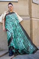 Turquoise Japan Satin Crape Saree with  Printed Work