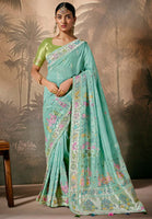 Turquoise Silk Saree With  Jacquard Woven