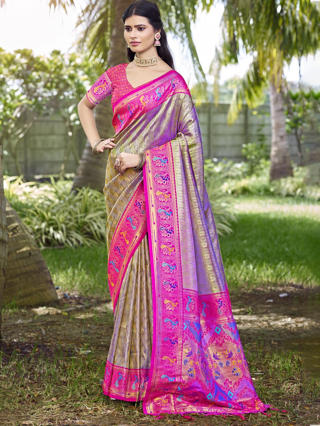 Velvet Rose Colour Soft Silk Saree