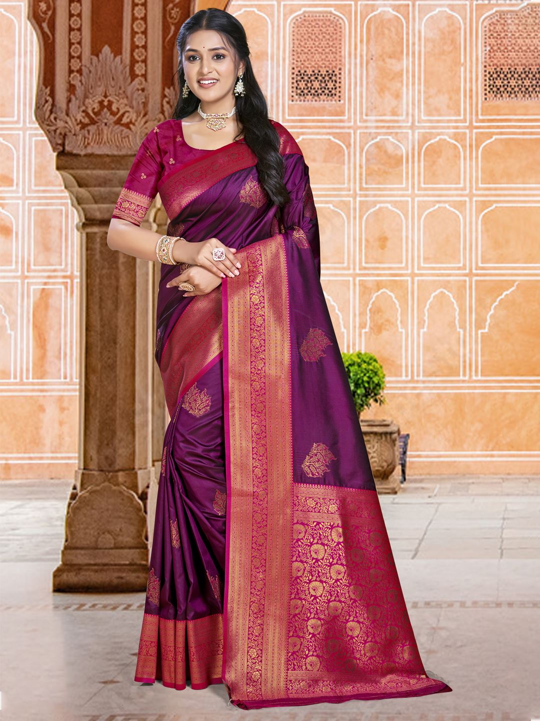 Velvet Wine Colour Soft Silk Saree