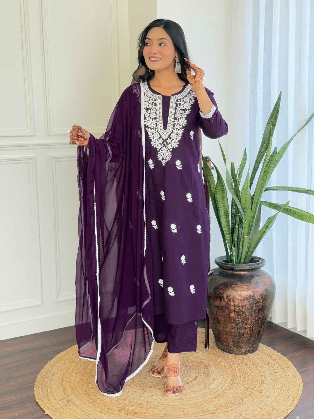 Violate Pure Cotton Elegant Kurta Pant Set With Chikankari Work