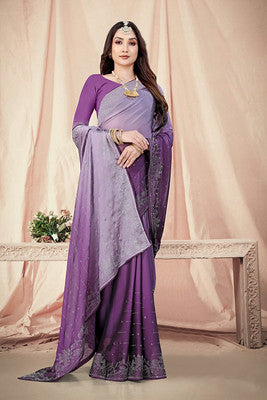Violet Chiffon Saree With  Swarovski Diamond Work