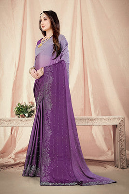 Violet Chiffon Saree With  Swarovski Diamond Work