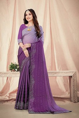 Violet Chiffon Saree With  Swarovski Diamond Work